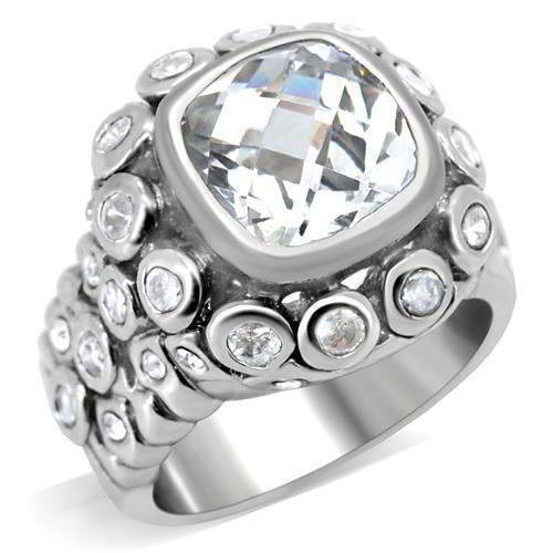 0C705 - Rhodium Brass Ring with AAA Grade CZ in Clear Size 5