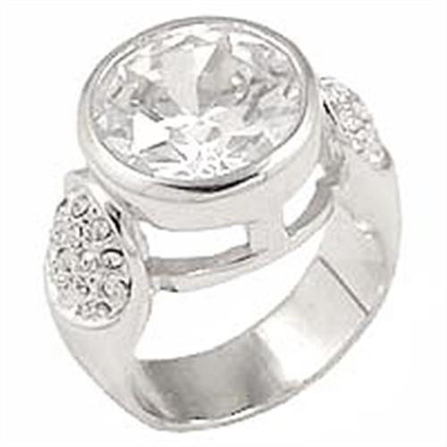 0G415 - Rhodium Brass Ring with AAA Grade CZ in Clear Size 6