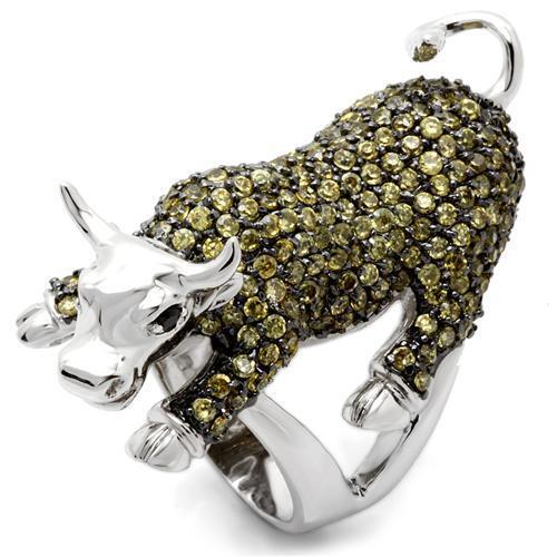 0W004 - Rhodium + Ruthenium Brass Ring with AAA Grade CZ Size 7