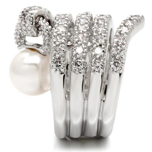 0W031 - Rhodium Brass Ring with AAA Grade CZ in Clear - Size 5