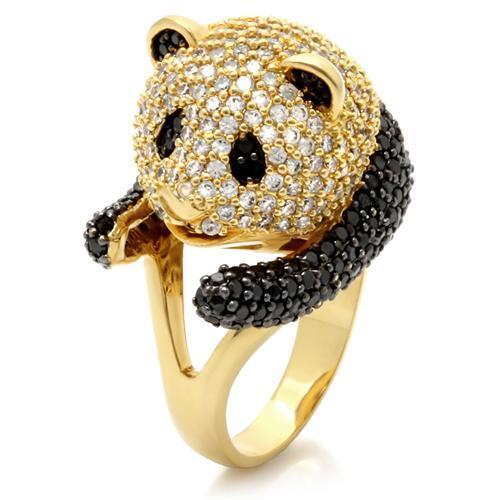 0W182 - Gold+Ruthenium Brass Ring with AAA Grade CZ in Jet Size 8