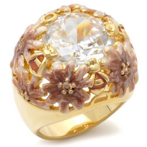0W203 - Matte Gold & Gold Brass Ring with AAA Grade CZ in Clear Size 7