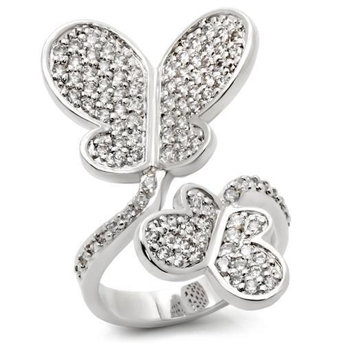 Rhodium Brass Ring with AAA Grade CZ in Clear Size 7