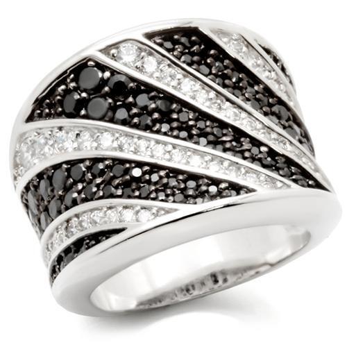 Rhodium + Ruthenium Brass Ring with AAA Grade CZ in Jet Size 6