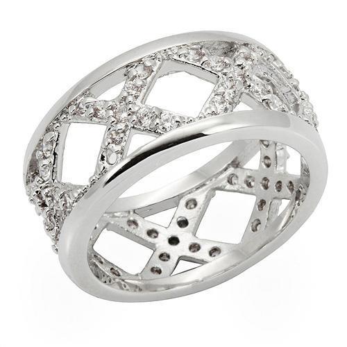 Rhodium Brass Ring with AAA Grade CZ in Clear Size 5