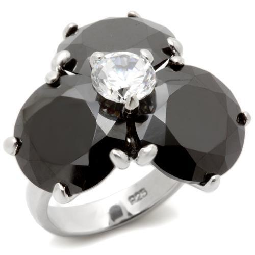0W269 - Rhodium Brass Ring with AAA Grade CZ in Jet