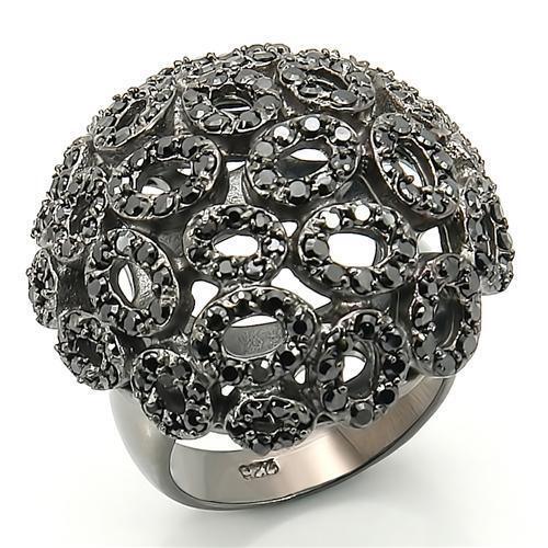 Ruthenium Brass Ring with AAA Grade CZ in Jet Size 9