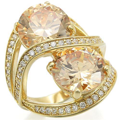 Gold Brass Ring with AAA Grade CZ in Champagne Size 10