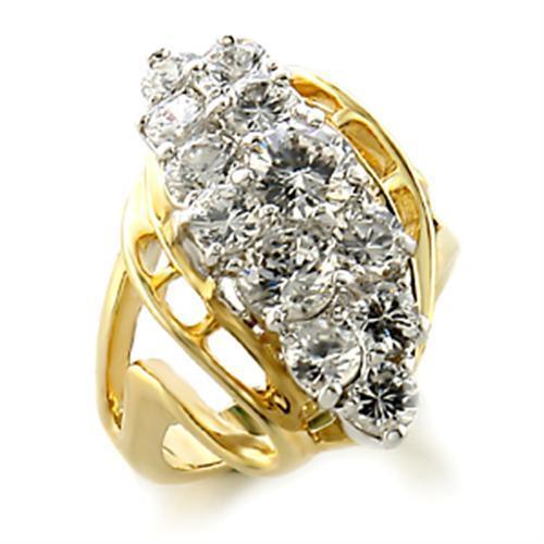 Gold+Rhodium Brass Ring with AAA Grade CZ in Clear Size 5