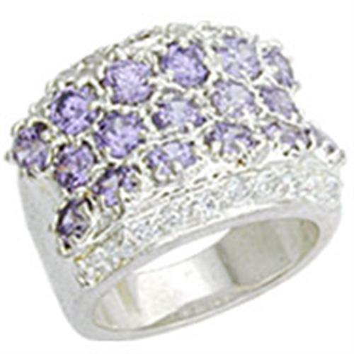 High-Polished 925 Sterling Silver Ring with AAA Grade CZ in Light Amethyst Size 5