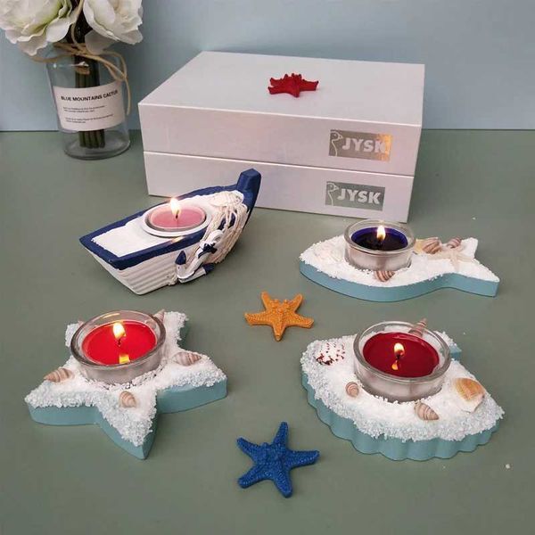 Fish Starfish Shell Boat Candle Holder Romantic Valentines Day Candlestick Mediterranean Style Children Bedroom Home Decoration Y240823