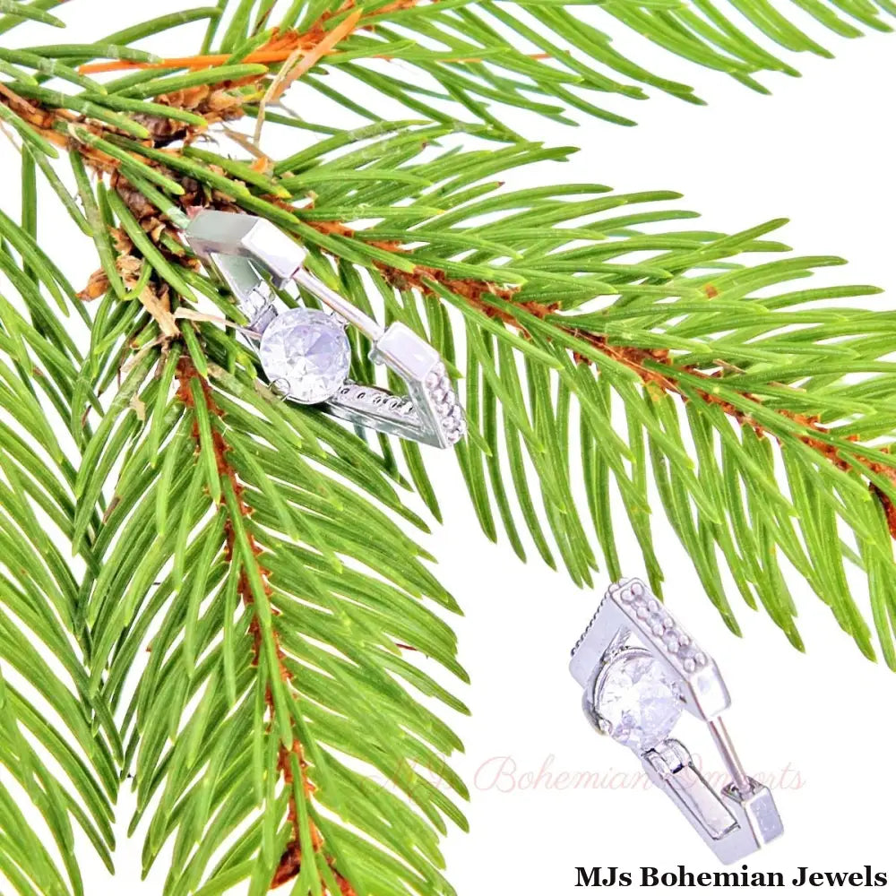 14K White Gold CZ Diamond Huggie Hoops