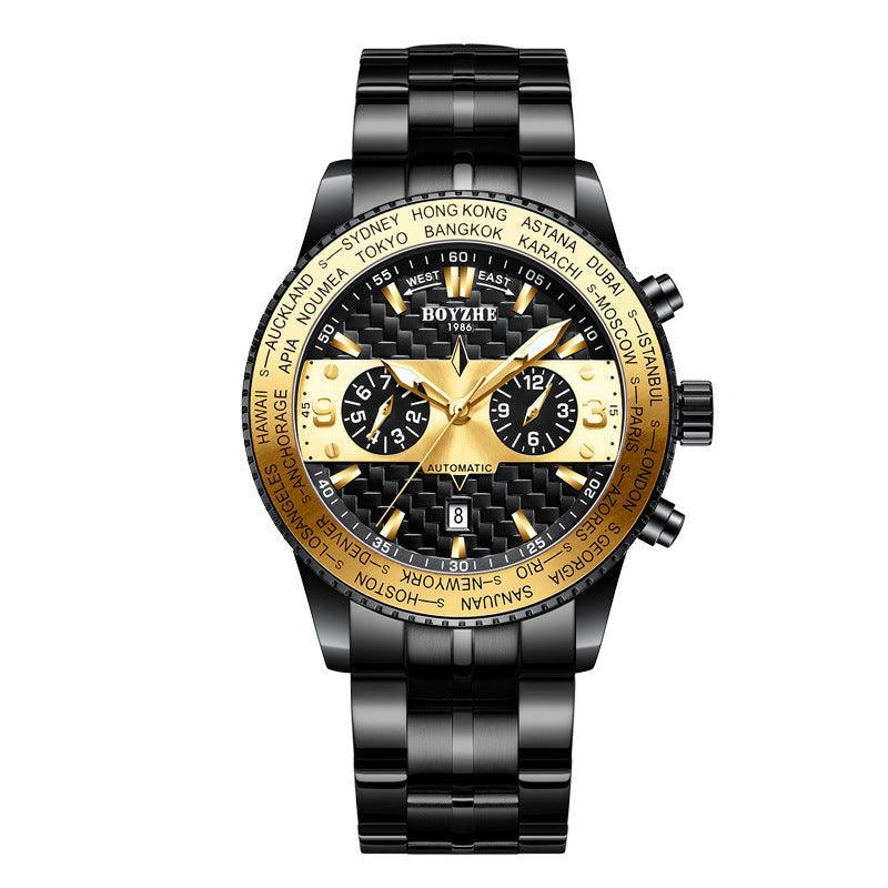 Color: Gold steel belt - Boyzhe Fashion High-End Leather Strap Waterproof Mechanical Watch New Wholesale Custom Men'S Watch
