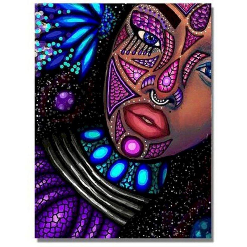 Color: 5style, Size: 60x75cm - African Woman Portrait Digital Painting DIY