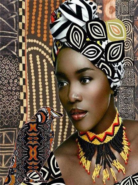 Color: 2Style, Painting size: 20x30cm-Round, Painting style: - Diamond Painting New Product African Woman Rhinestone Diamond Embroidery