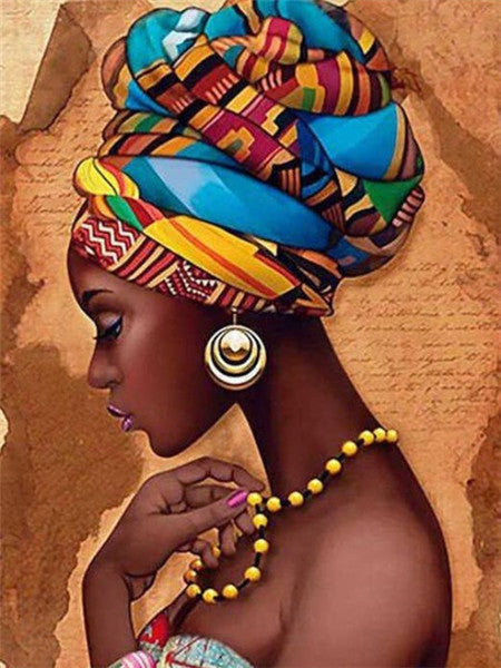 Color: 5Style, Painting size: 20x30cm-Round, Painting style: - Diamond Painting New Product African Woman Rhinestone Diamond Embroidery