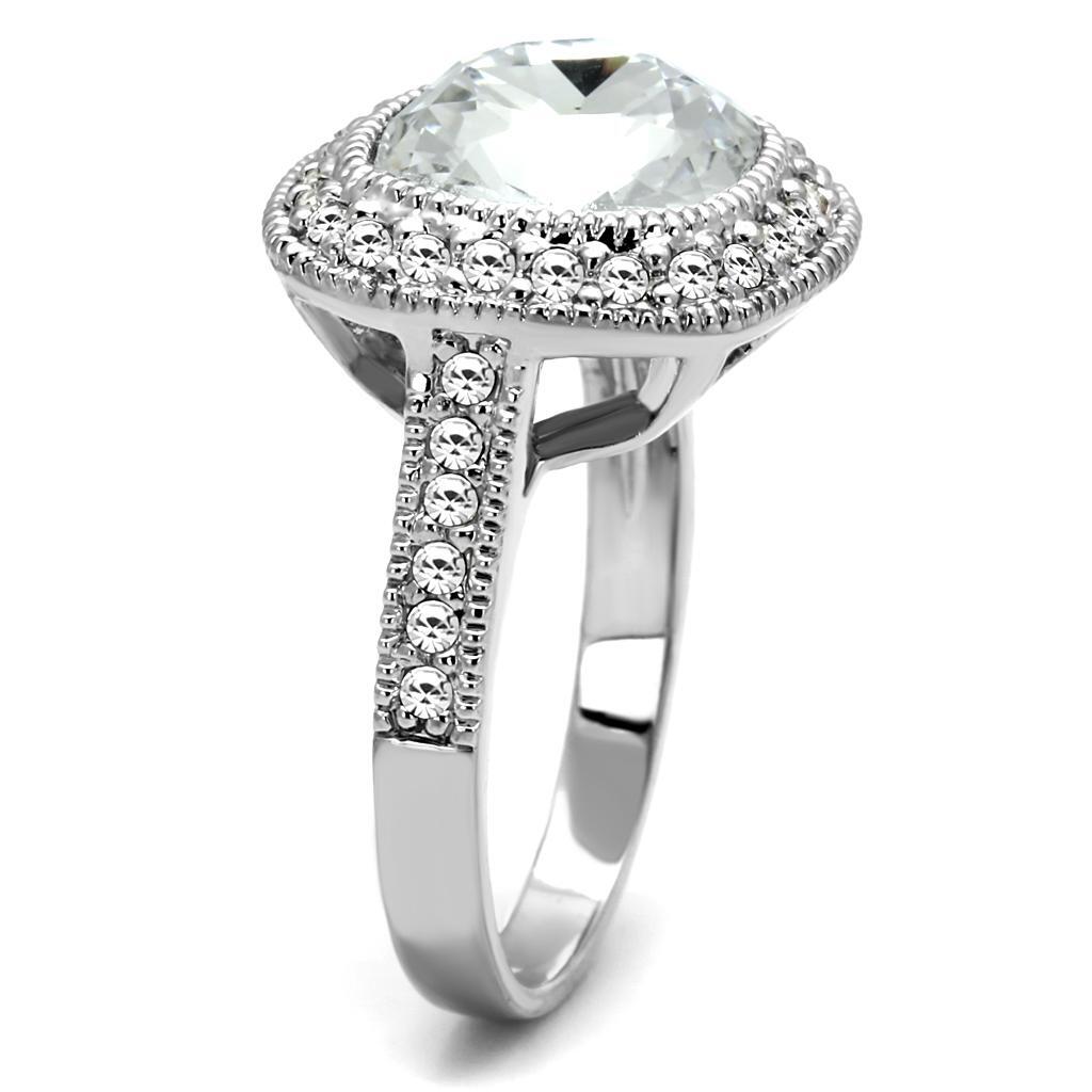 LO4092 - Rhodium Brass Ring with Top Grade Crystal in Clear