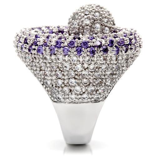 Rhodium Brass Ring with AAA Grade CZ in Tanzanite