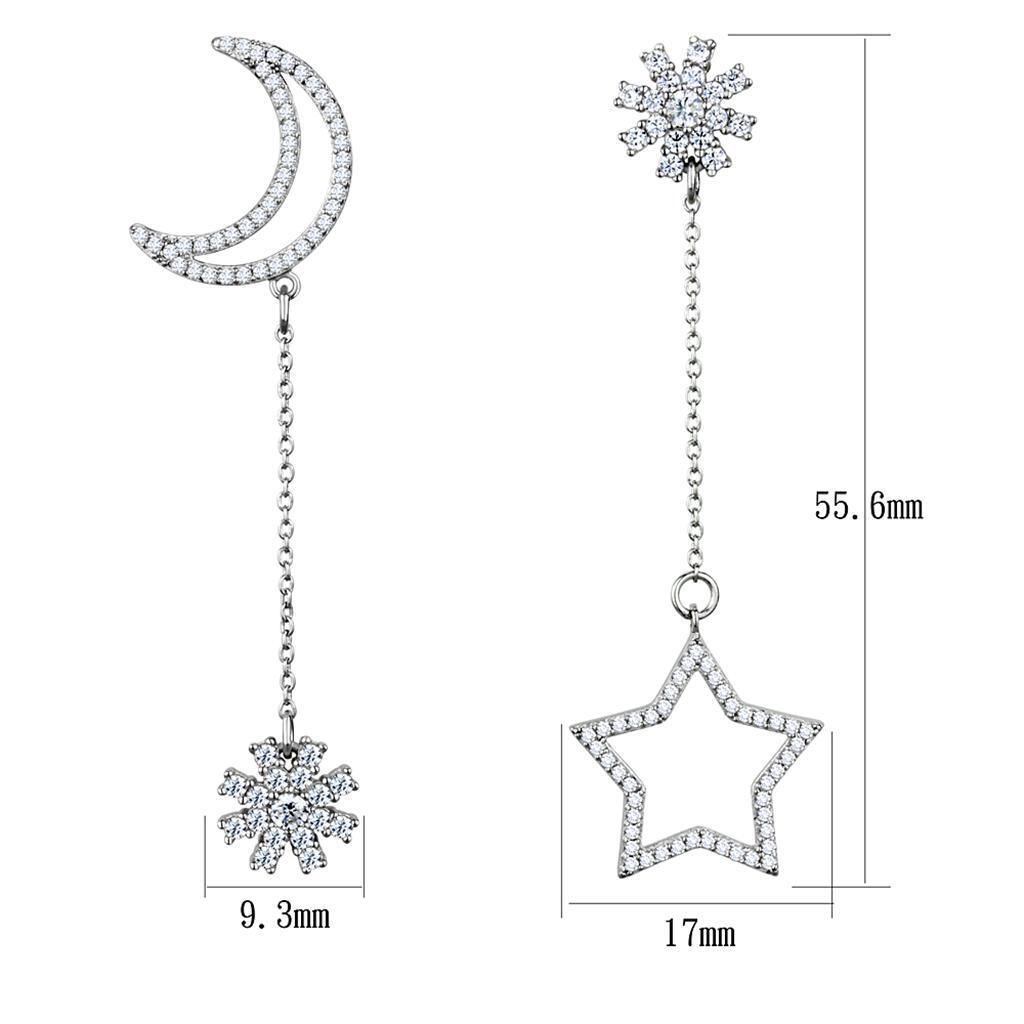 Rhodium 925 Sterling Silver Earrings with AAA Grade CZ in Clear