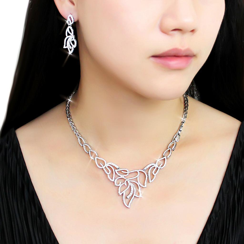 Rhodium Brass Jewelry Sets with AAA Grade CZ in Clear