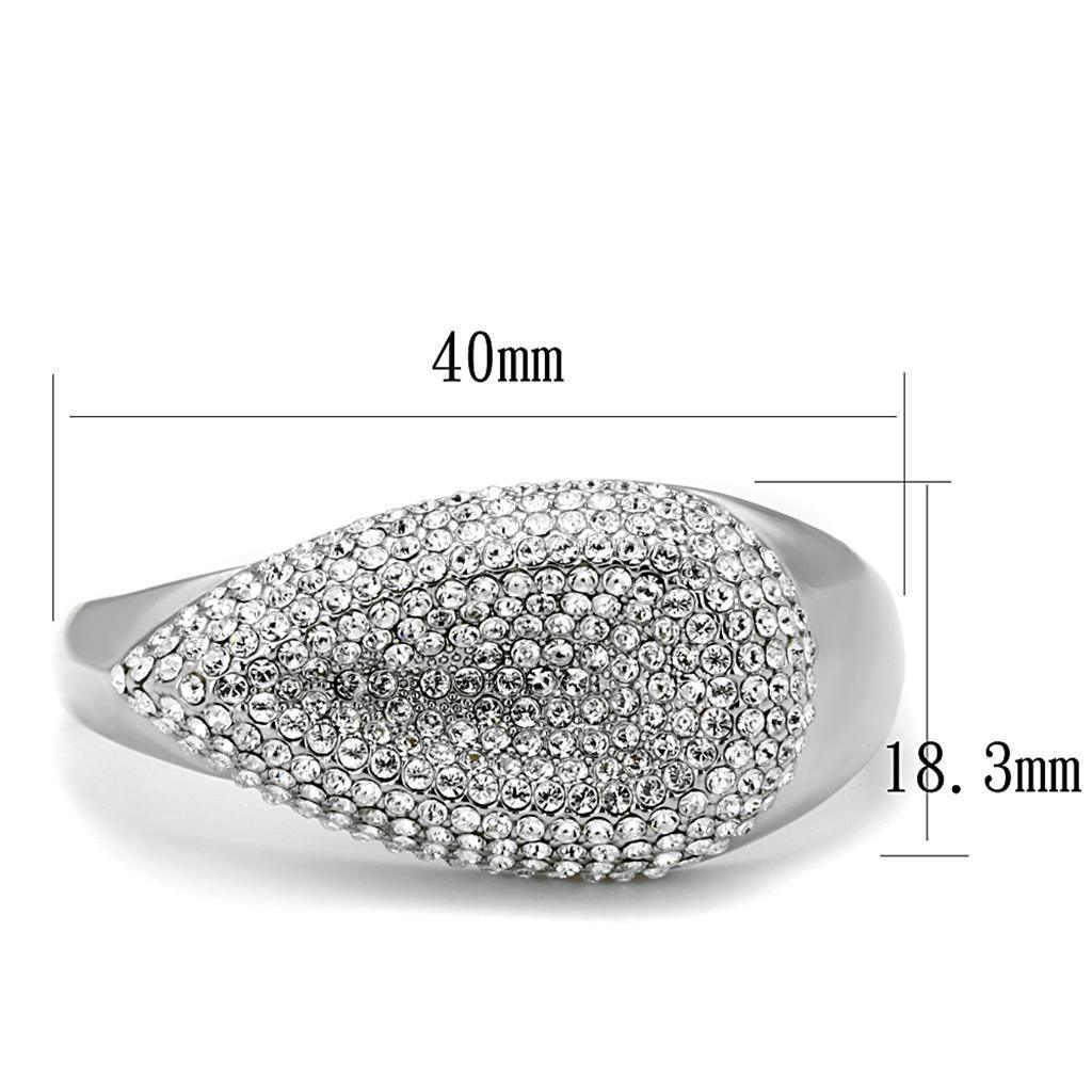 LO3913 - Rhodium Brass Ring with Top Grade Crystal in Clear