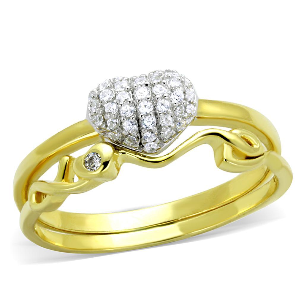 Gold+Rhodium 925 Sterling Silver Ring with AAA Grade CZ in Clear