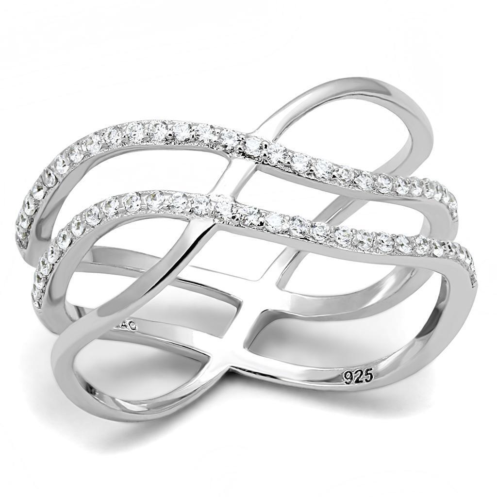 Rhodium 925 Sterling Silver Ring with AAA Grade CZ in Clear
