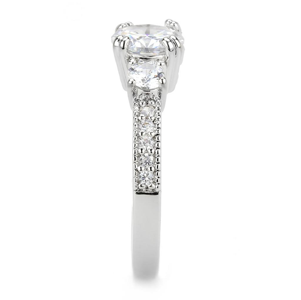3W1571 - Rhodium Brass Ring with AAA Grade CZ in Clear