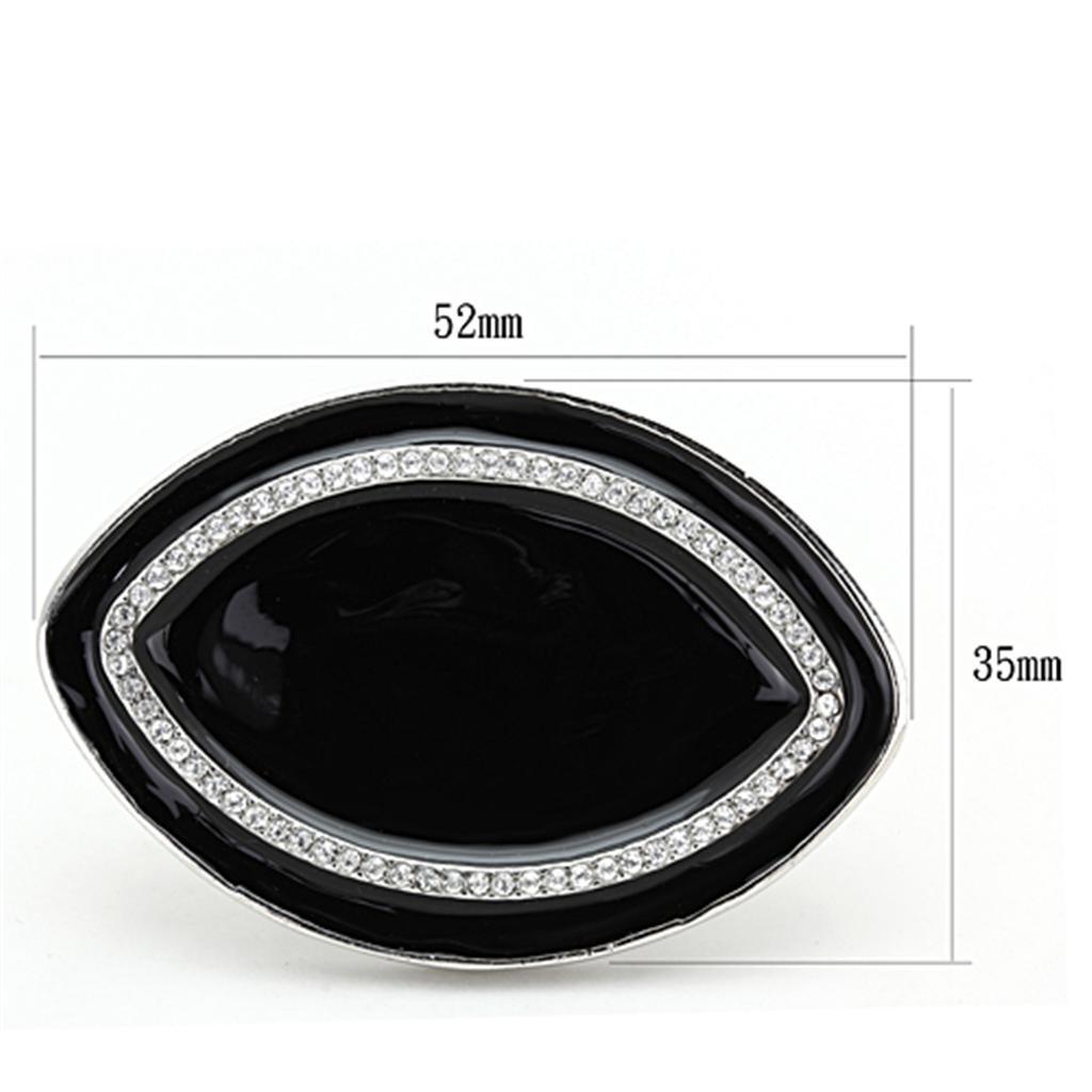 LO3217 - Rhodium Brass Ring with Top Grade Crystal in Clear