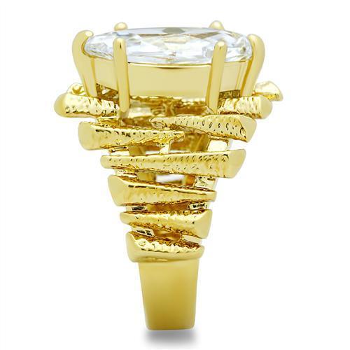 GL080 - IP Gold(Ion Plating) Brass Ring with AAA Grade CZ in Clear