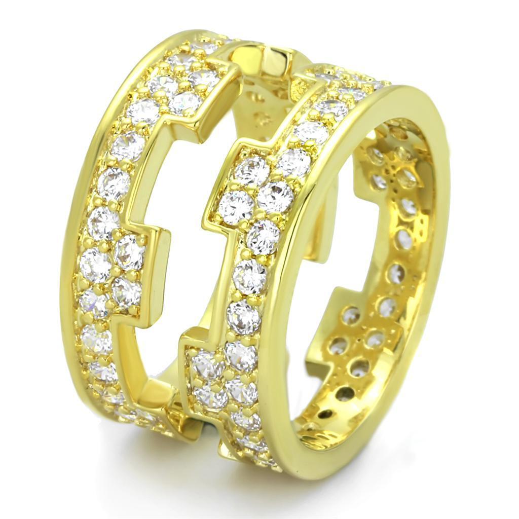 LO3349 - Gold Brass Ring with AAA Grade CZ in Clear
