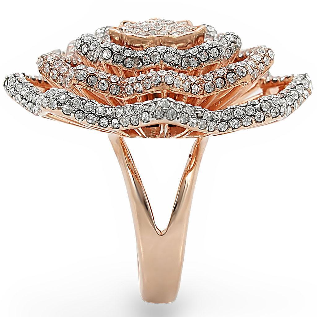 Rose Gold + Rhodium Brass Ring with Top Grade Crystal in Clear Size 7