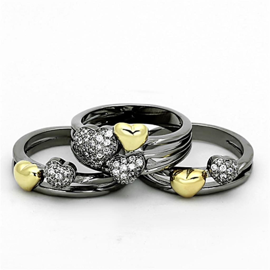 LOA875 - Gold+Ruthenium Brass Ring with AAA Grade CZ in Clear