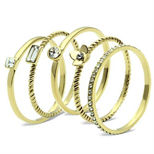 IP Gold(Ion Plating) Brass Ring with Top Grade Crystal in Clear