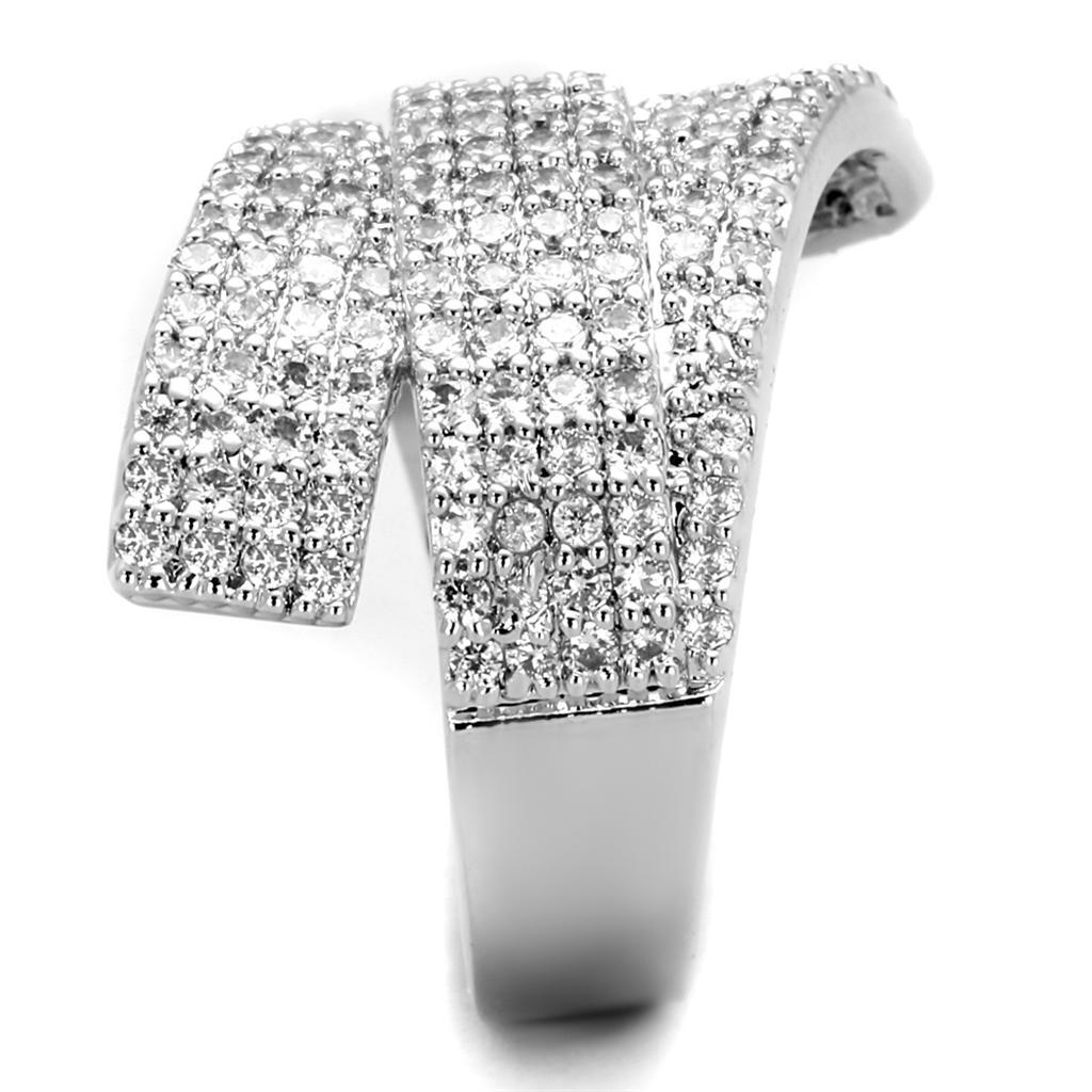 3W883 - Rhodium Brass Ring with AAA Grade CZ in Clear