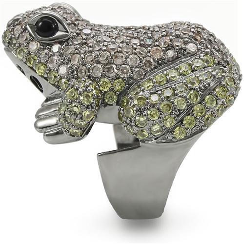 Ruthenium Brass Ring with AAA Grade CZ in Multi Color Size 5