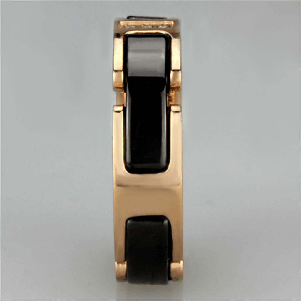 IP Rose Gold Stainless Steel Ring with Ceramic in Jet