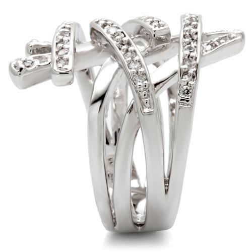 0W061 - Rhodium Brass Ring with AAA Grade CZ in Clear Size 5