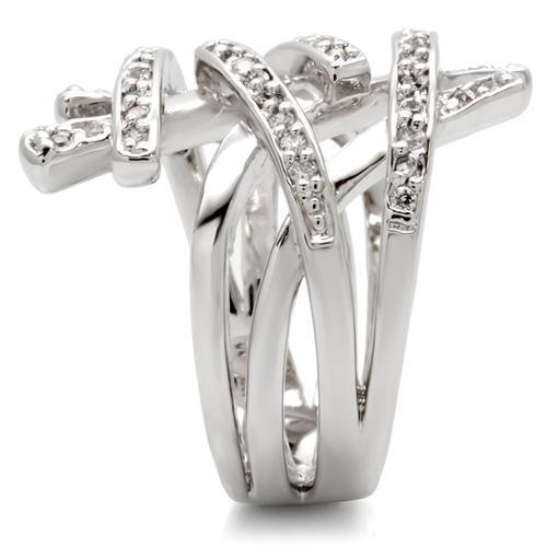0W061 - Rhodium Brass Ring with AAA Grade CZ in Clear Size 5