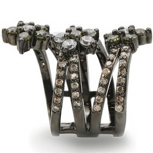 Ruthenium Brass Ring with AAA Grade CZ in Multi Color Size 5