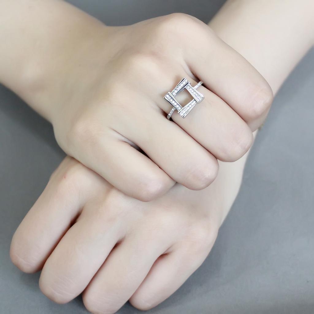 DA341 - No Plating Stainless Steel Ring with AAA Grade CZ in Clear