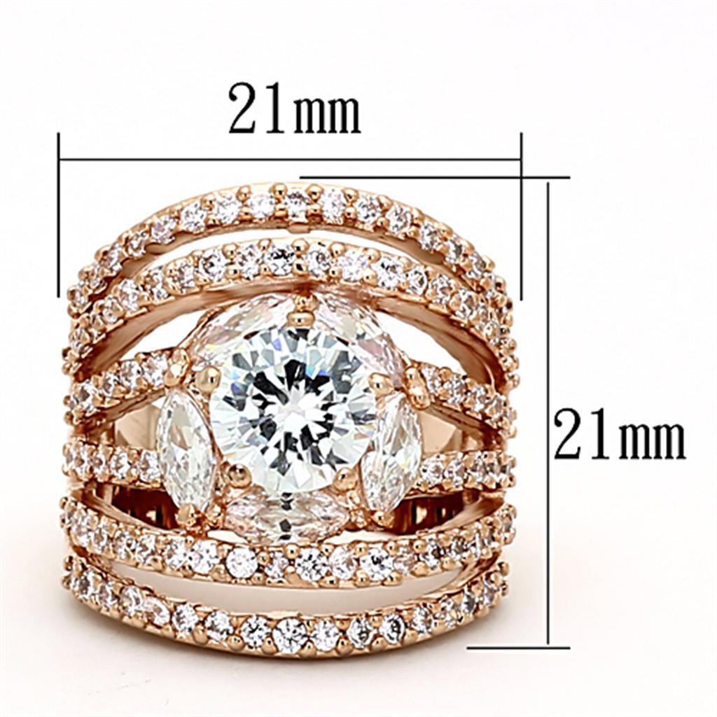 LOA879 - Rose Gold Brass Ring with AAA Grade CZ in Clear
