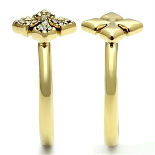 GL319 - IP Gold(Ion Plating) Brass Ring with Top Grade Crystal in Clear