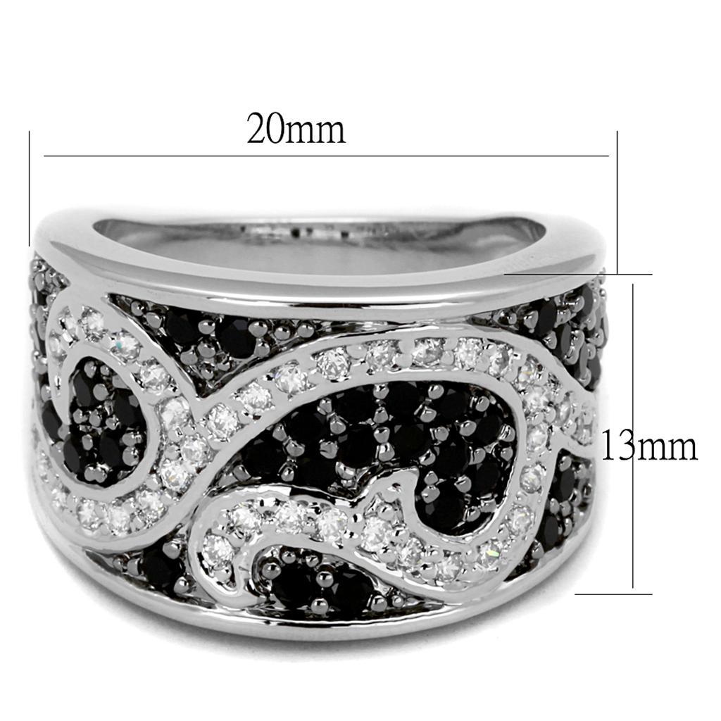 LO3739 - Rhodium + Ruthenium Brass Ring with AAA Grade CZ in Black Diamond