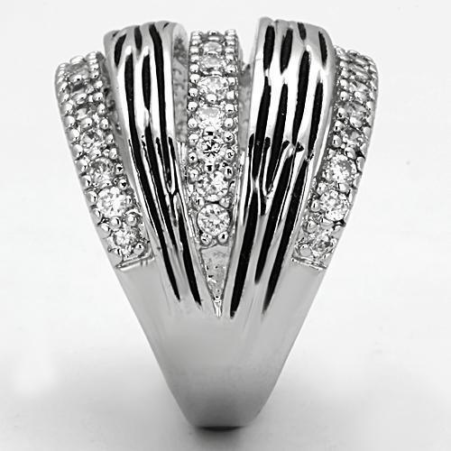 3W307 - Rhodium Brass Ring with AAA Grade CZ in Clear
