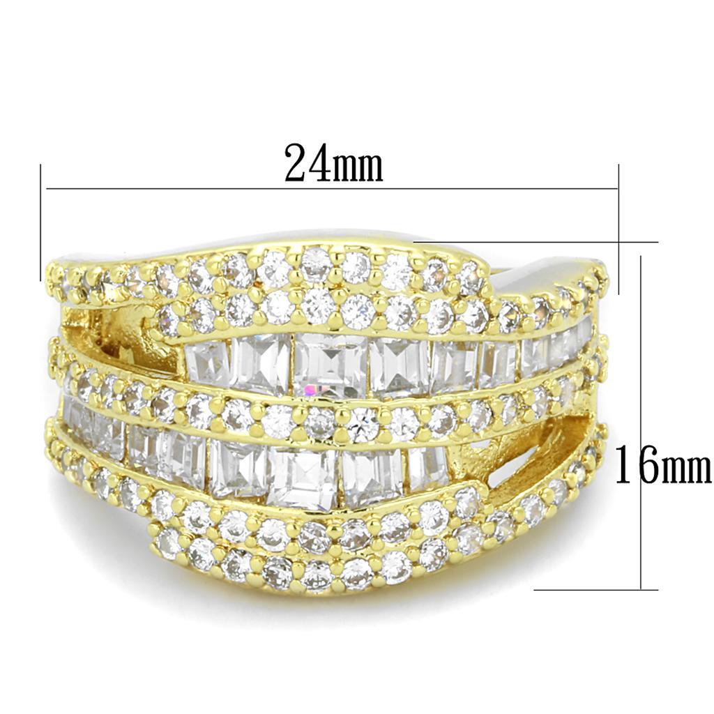 LO3407 - Gold Brass Ring with AAA Grade CZ in Clear