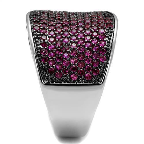3W1217 - Rhodium + Ruthenium Brass Ring with AAA Grade CZ in Ruby