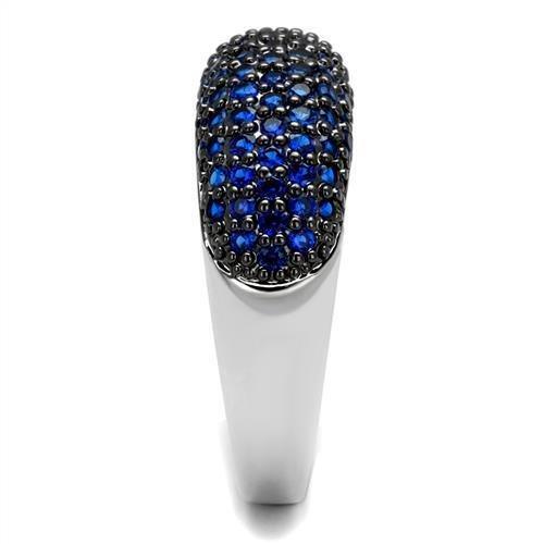 3W1212 - Rhodium + Ruthenium Brass Ring with AAA Grade CZ in London Blue