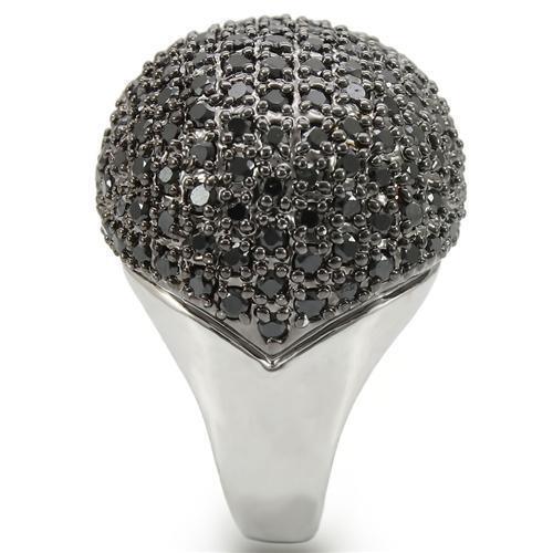 Rhodium + Ruthenium Brass Ring with AAA Grade CZ in Jet Size 10
