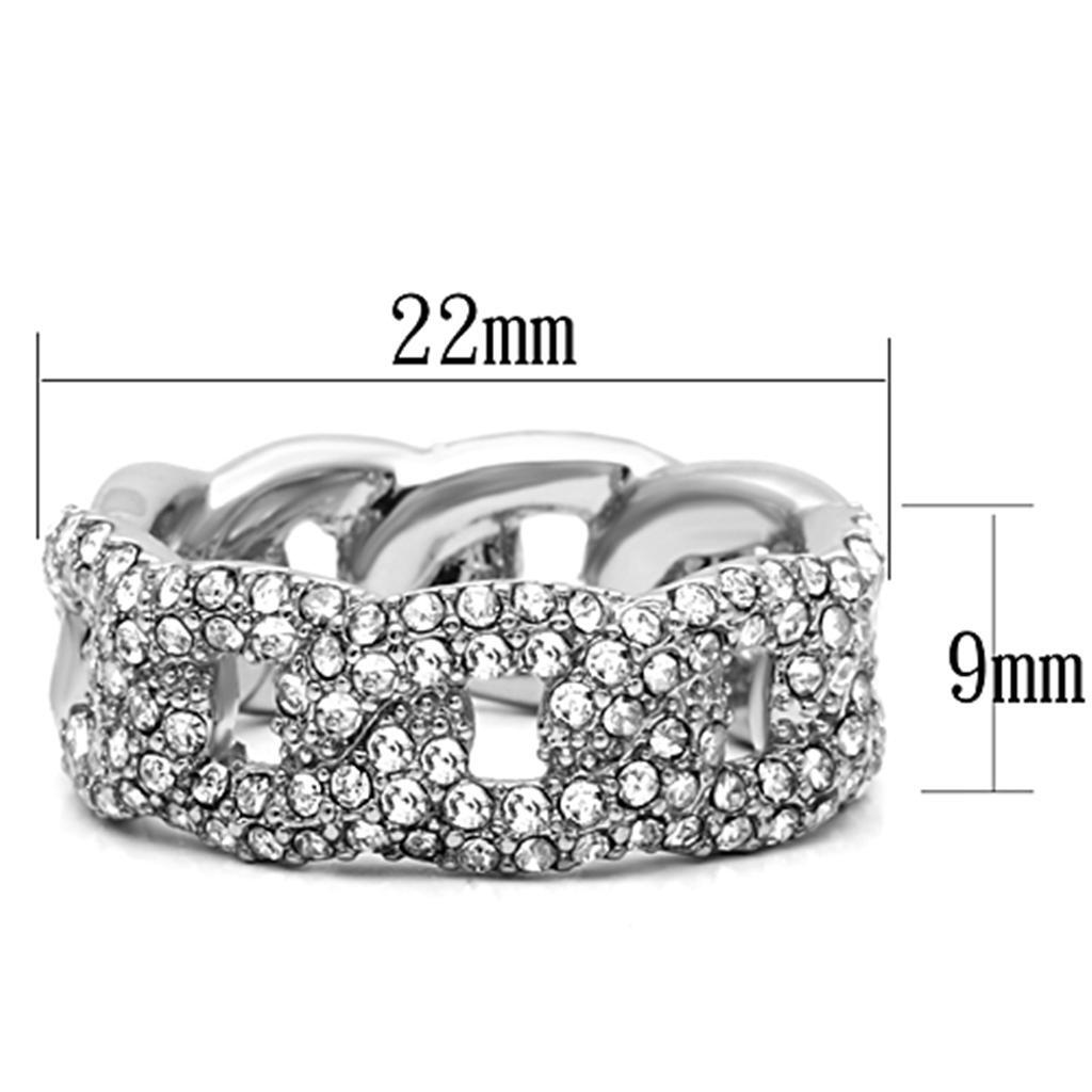 LO3210 - Rhodium Brass Ring with Top Grade Crystal in Clear